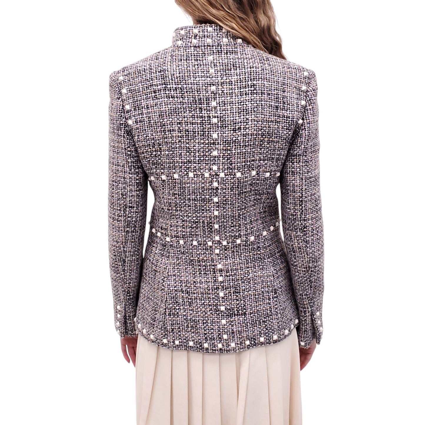 CHANEL 2003 GREY AND PURPLE TWEED STUDDED JACKET - SIZE 40