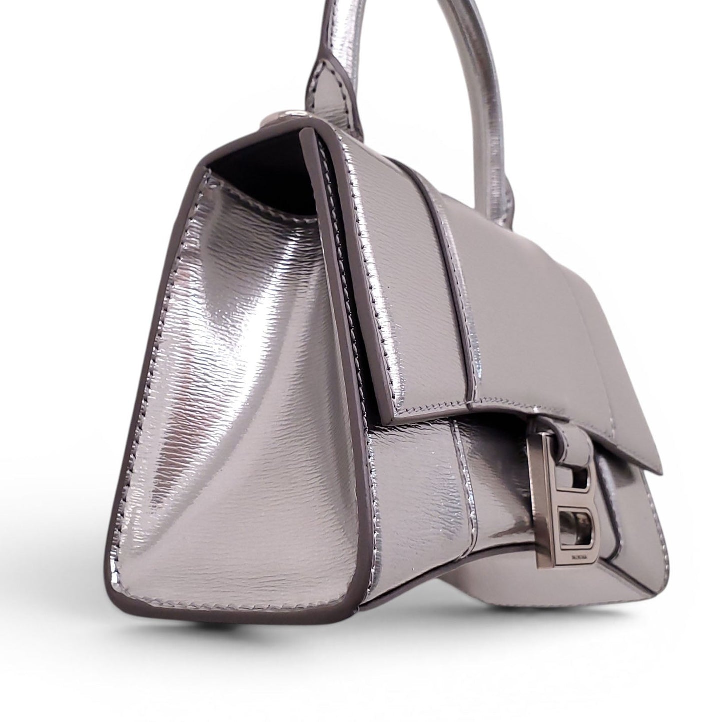 BALENCIAGA SILVER SMALL HOURGLASS TOP HANDLE BAG