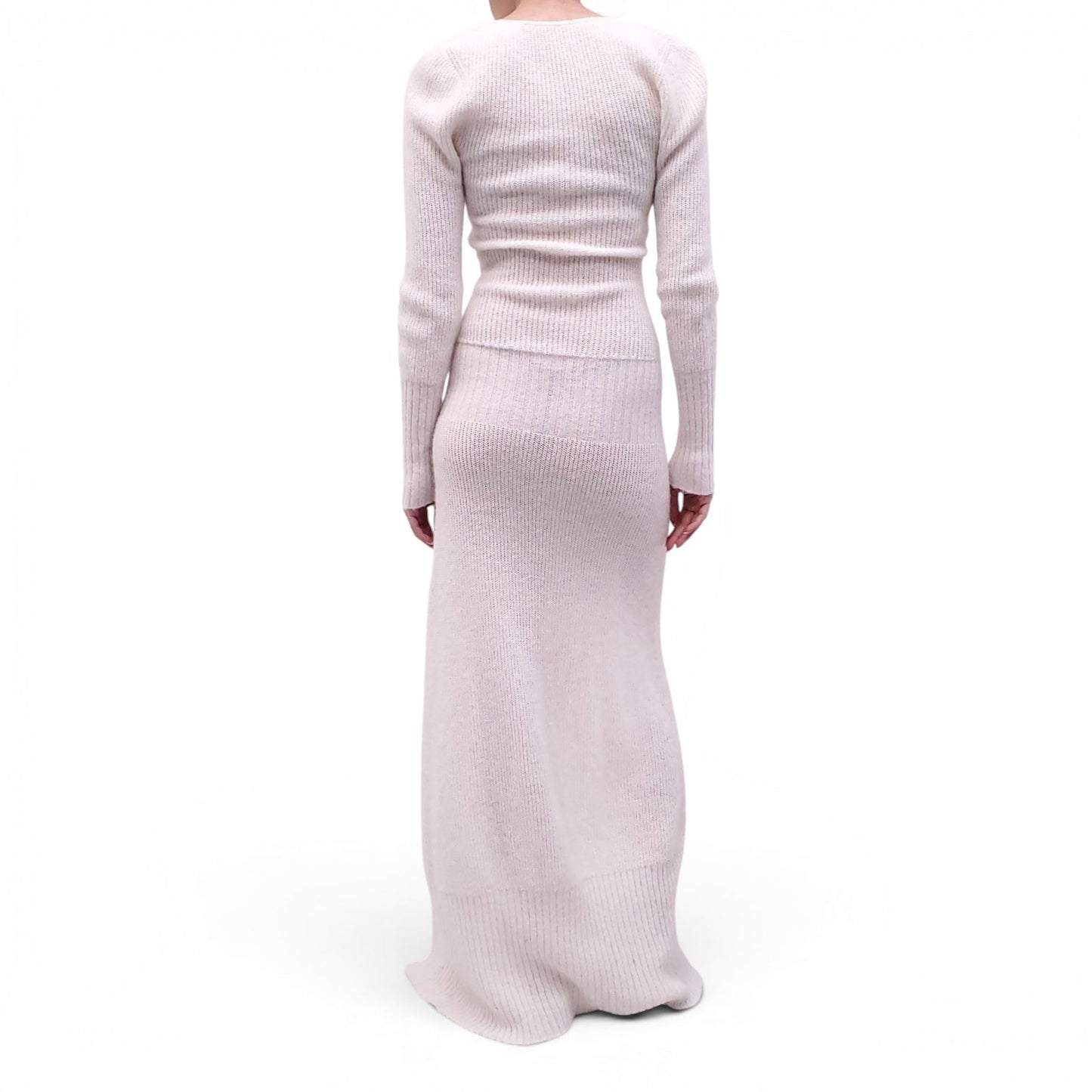JACQUEMUS CREAM KNIT SLIT DRESS - SIZE 34