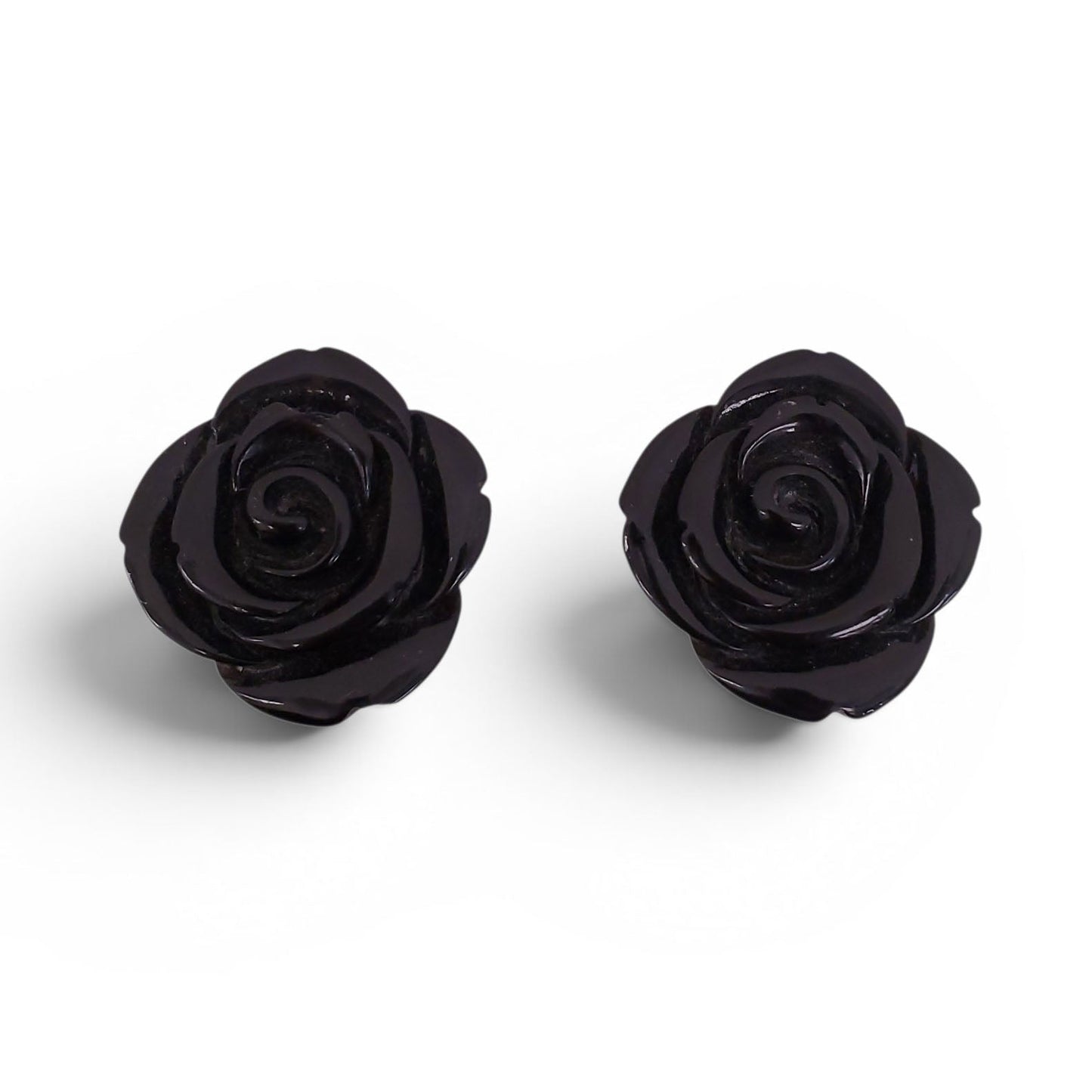 VINTAGE BLACK ROSETTE CLIP-ON EARRINGS
