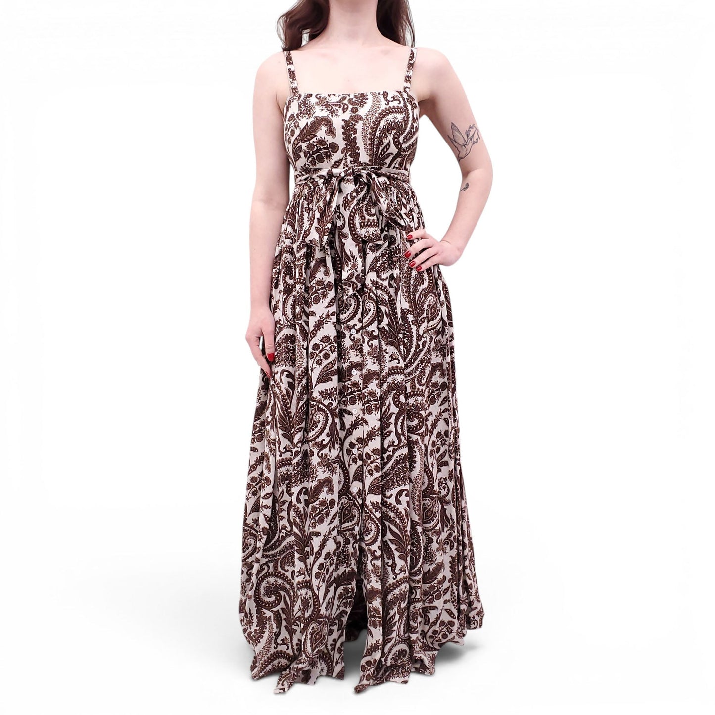 ROSIE ASSOULIN CREAM AND BROWN PAISLEY DRESS - SIZE 4