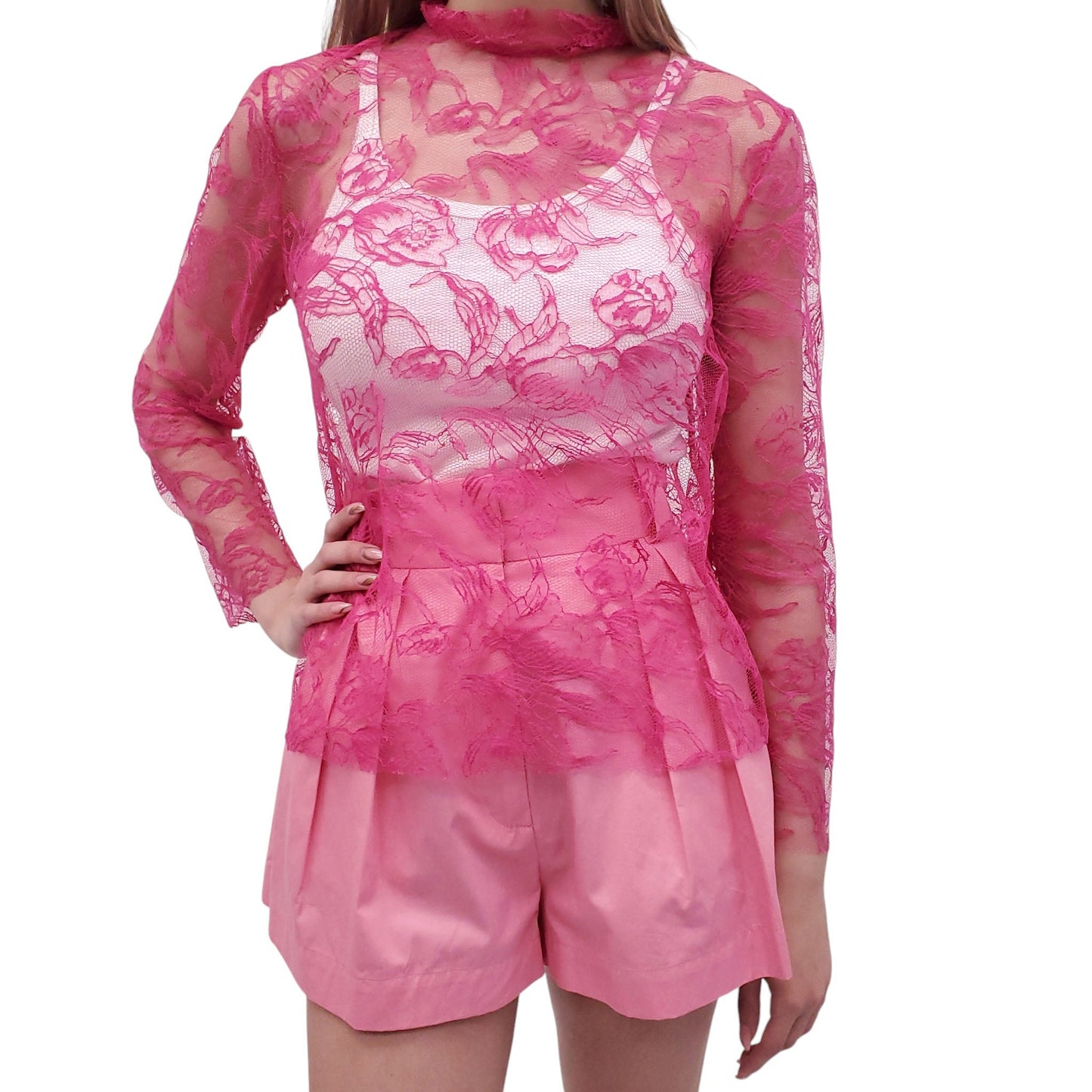CARMEN MARCH PINK LACE BLOUSE - SIZE 36