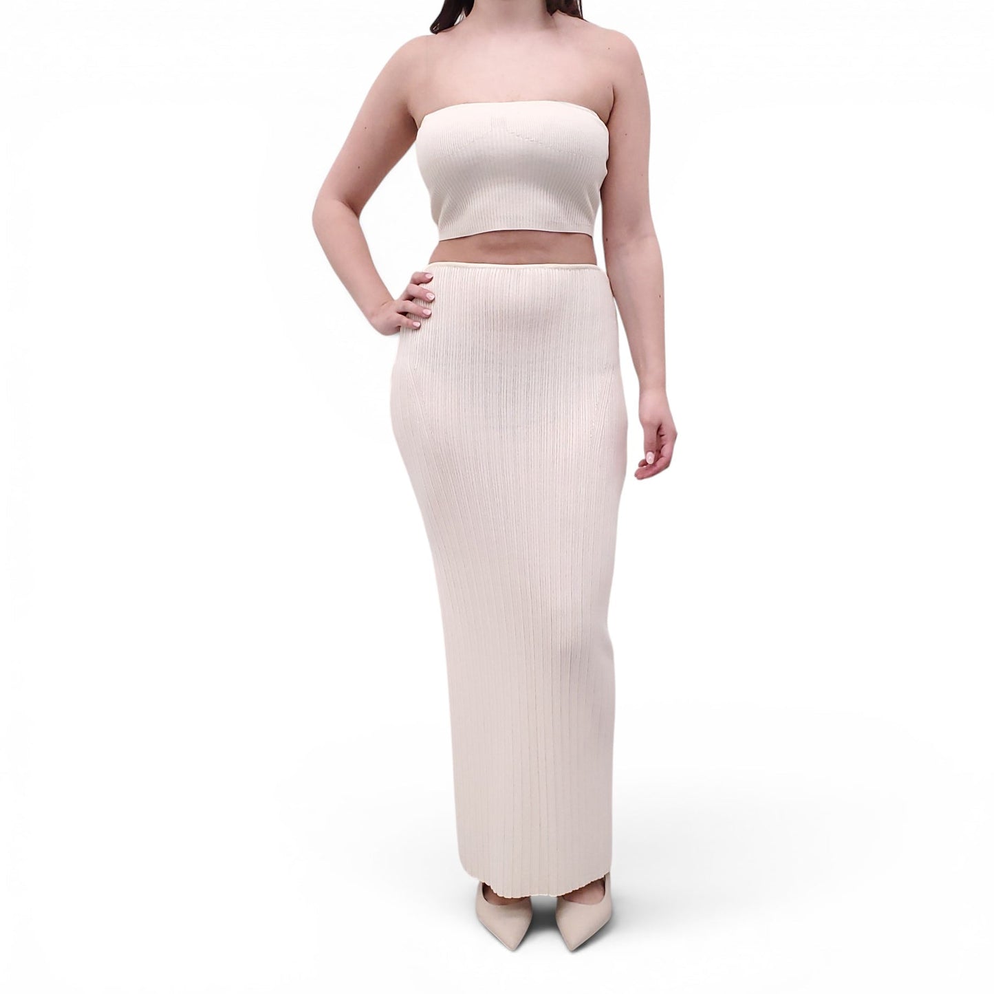 AYA MUSE CREAM KNIT TUBE TOP AND SKIRT SET - SIZE S/L