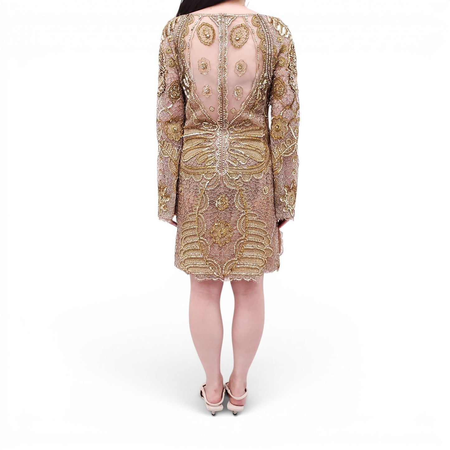 EMILIO PUCCI RUNWAY GOLD SEQUIN SKULL PATTERNED DRESS - SIZE 10