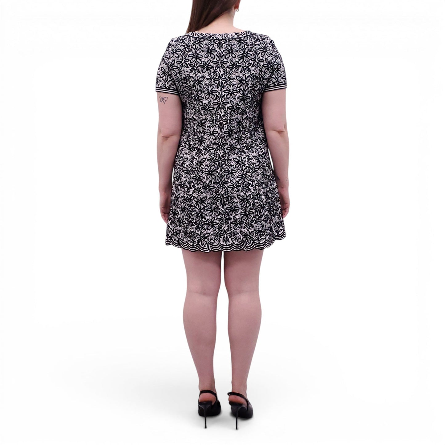 ALAÏA BLACK AND WHITE FLORAL PATTERNED DRESS - SIZE 42