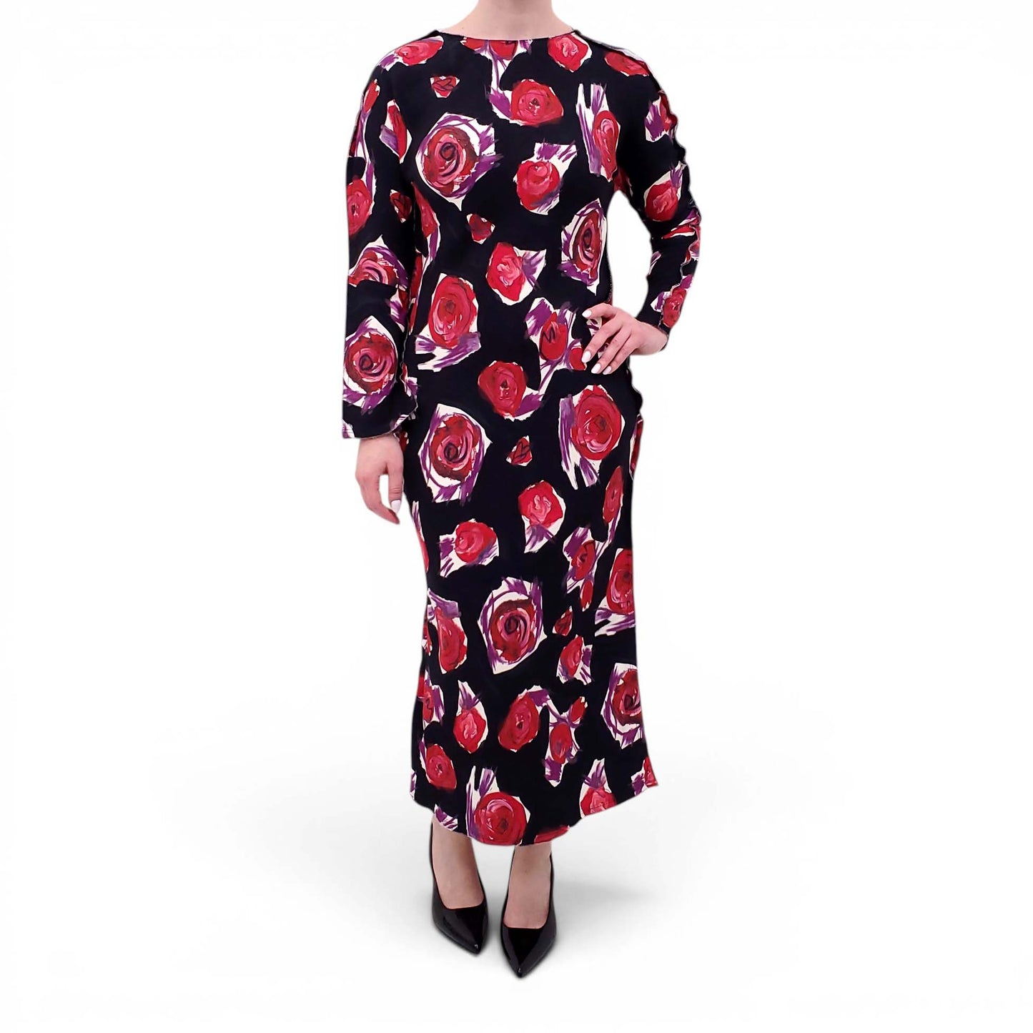 MARNI BLACK AND RED ROSE PRINT DRESS - SIZE 42