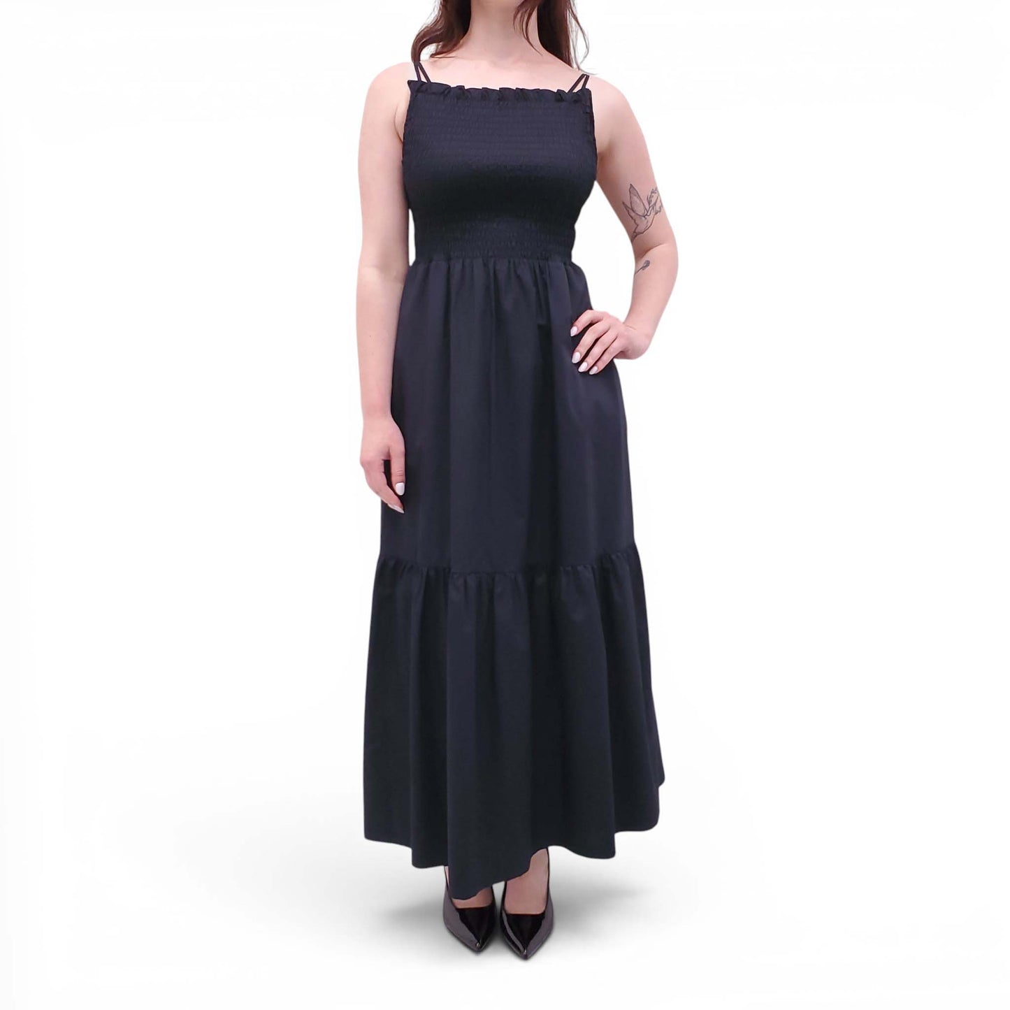 RODEBJER BLACK DRESS WITH RUCHING DETAIL - SIZE XS