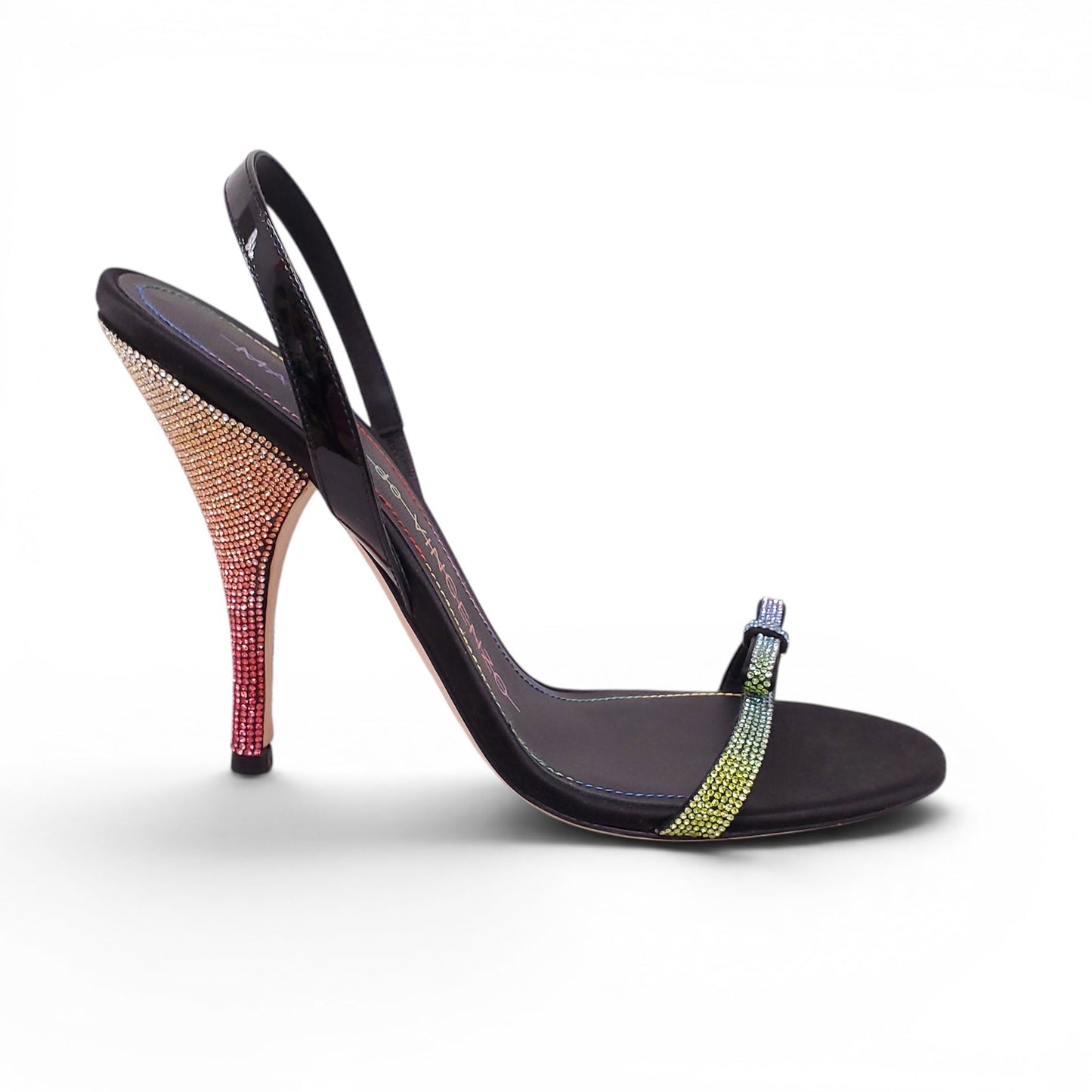 MARCO DE VINCENZO BLACK RAINBOW STUDDED HEELS WITH BOW DETAIL - SIZE 41