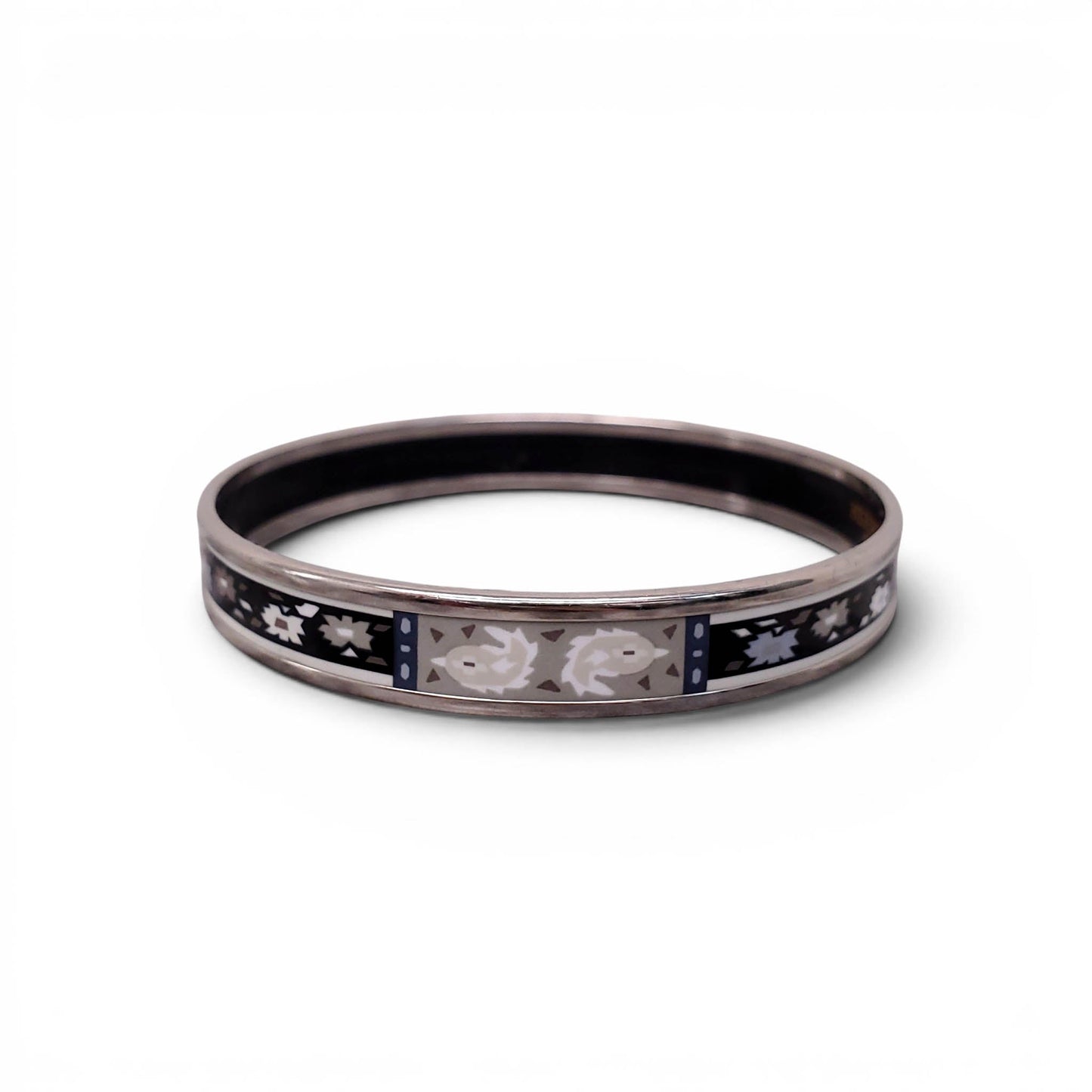 HERMÈS THIN GEOMETRIC FLORAL PATTERNED BANGLE - SIZE 70