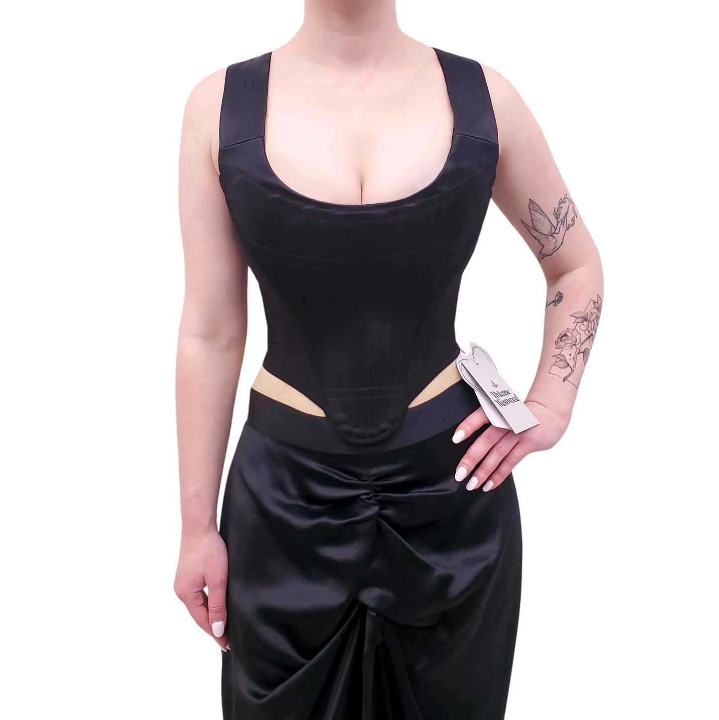 VIVIENNE WESTWOOD BLACK SATIN CORSET TOP - SIZE 40