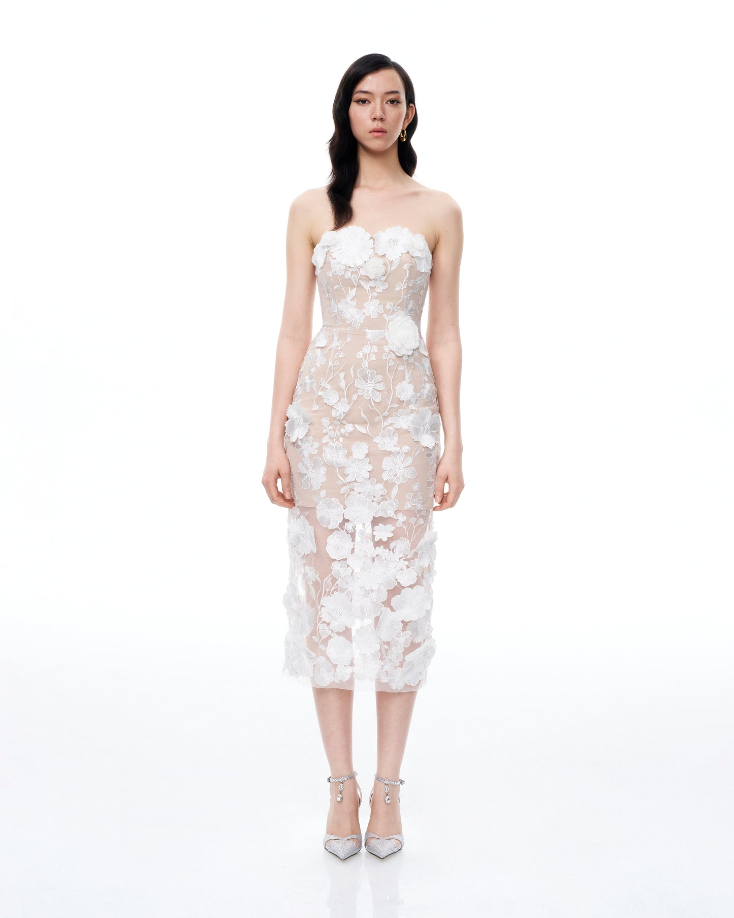 Lysandra 3D Floral Embroidered Maxi Dress - White