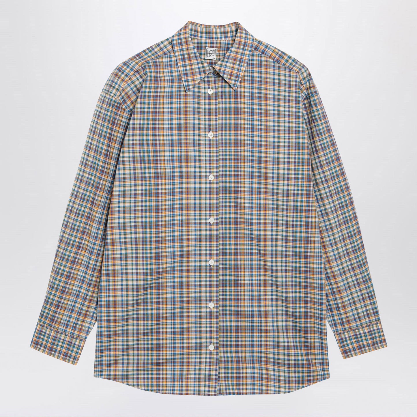 Toteme Oversized Checked Shirt In Blue/Orange Organic Cotton Women