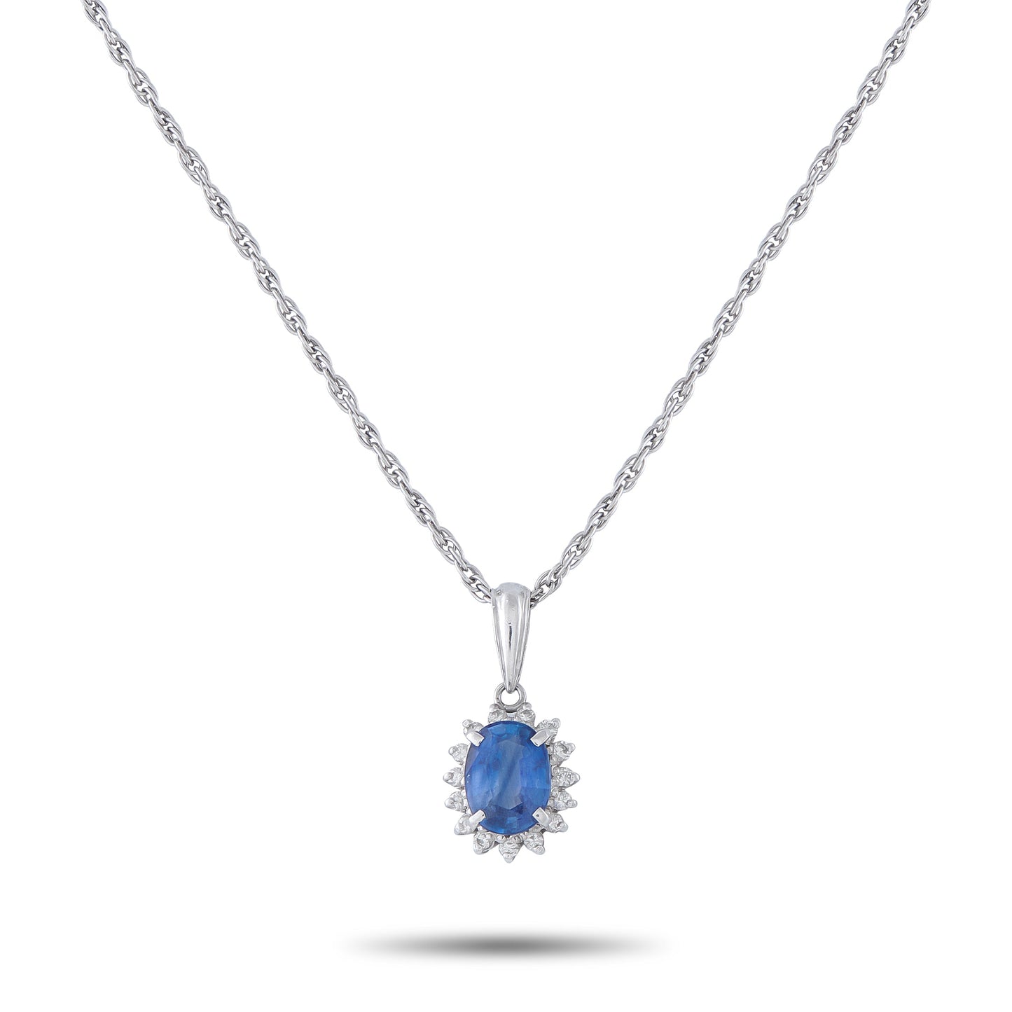 LB Exclusive Platinum 0.14ct Diamond and Sapphire Pendant Necklace MF02-041426