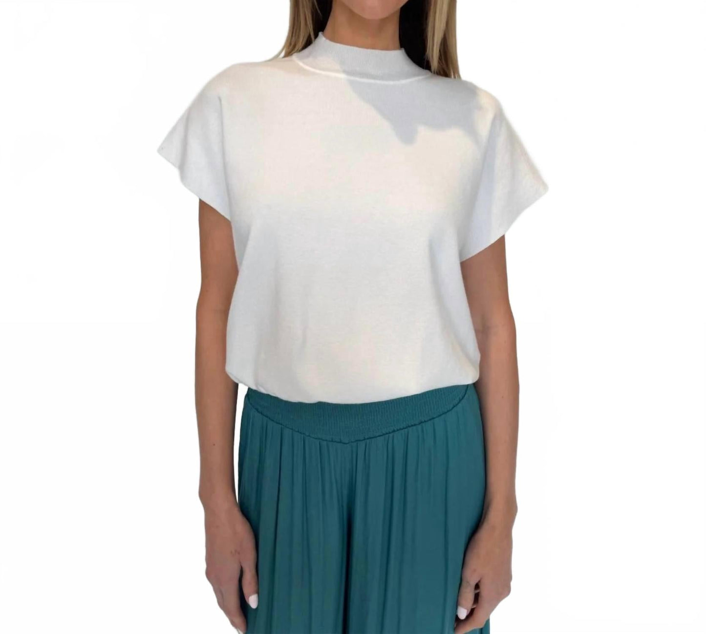 Short Sleeve Drop Shoulder Sweater In Ivory