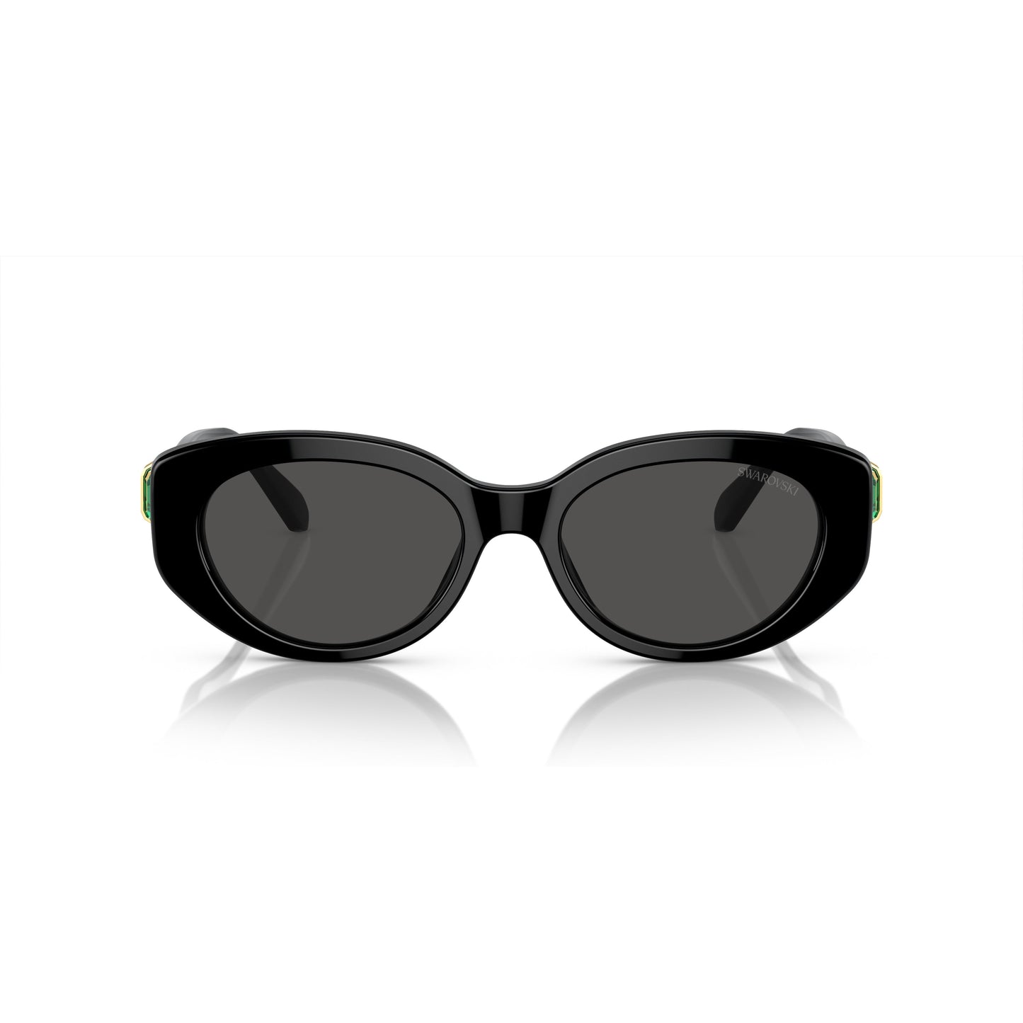 0Sk6002 Oversized Black Acetate Sunglasses with Green Crystal Embellishments
