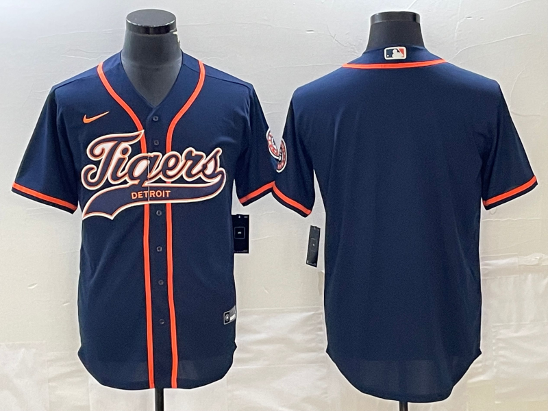 Men's Detroit Tigers Navy Blank Replica Jersey1 Joint Edition