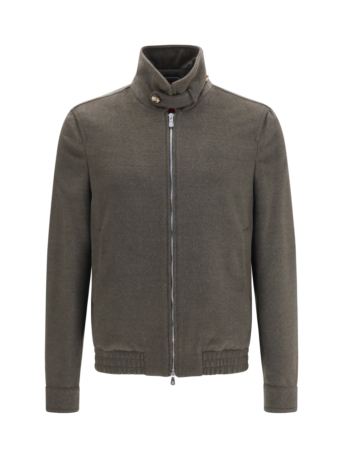 Brunello Cucinelli Men Wool Zip Jacket With High Collar