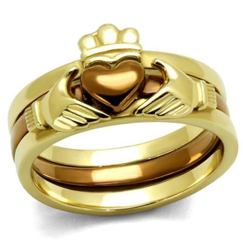 IP Gold & IP Light Brown (IP Light coffee) Stainless Steel Ring with No Stone