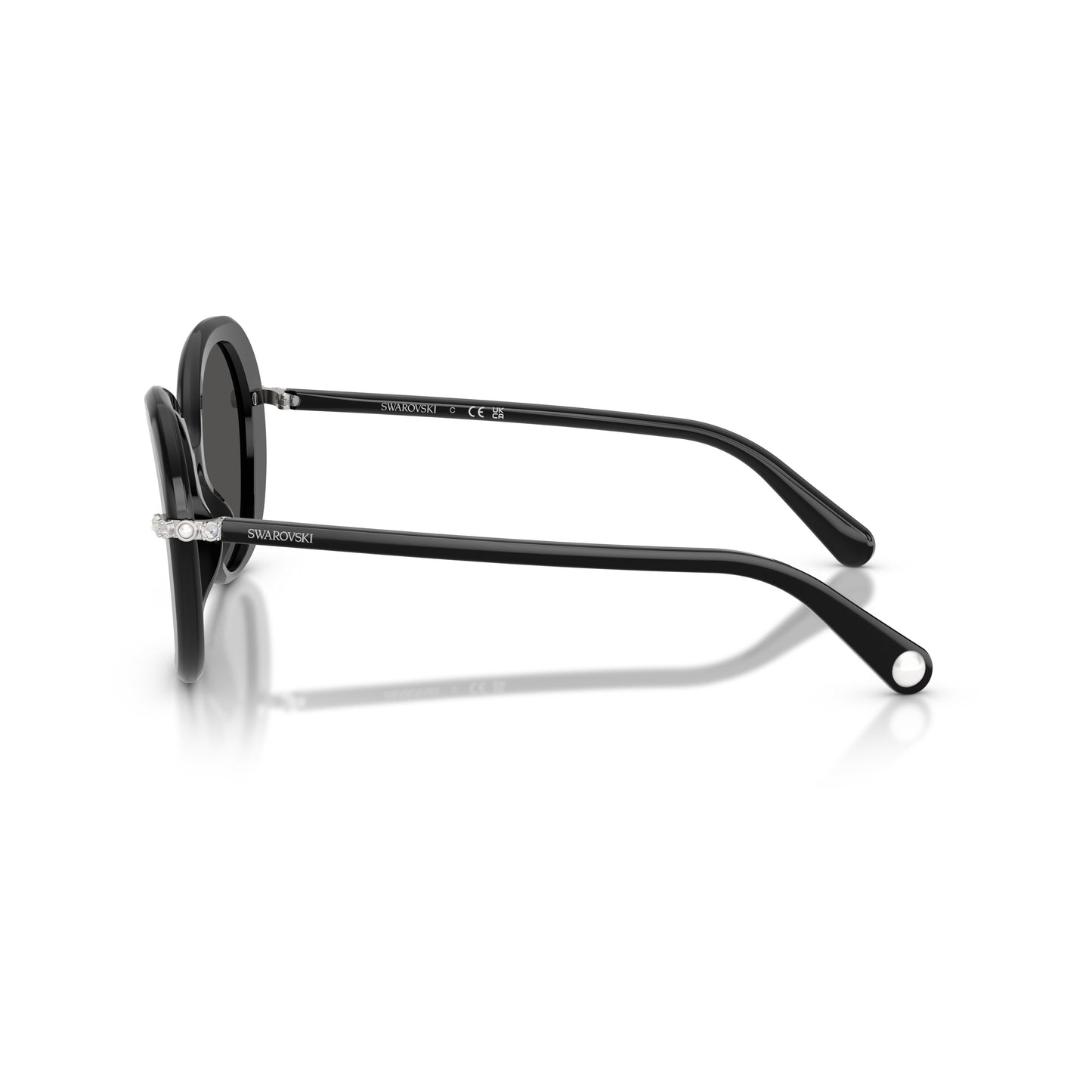 0Sk6059 Rounded Black Acetate Sunglasses with Crystal Embellishments