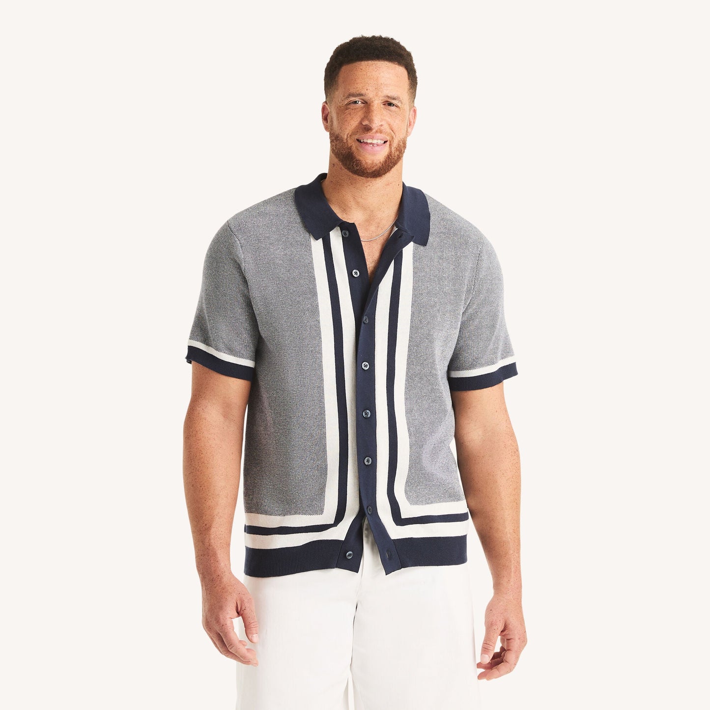 Nautica Big & Tall Classic Fit Jacquard Button-Front Polo