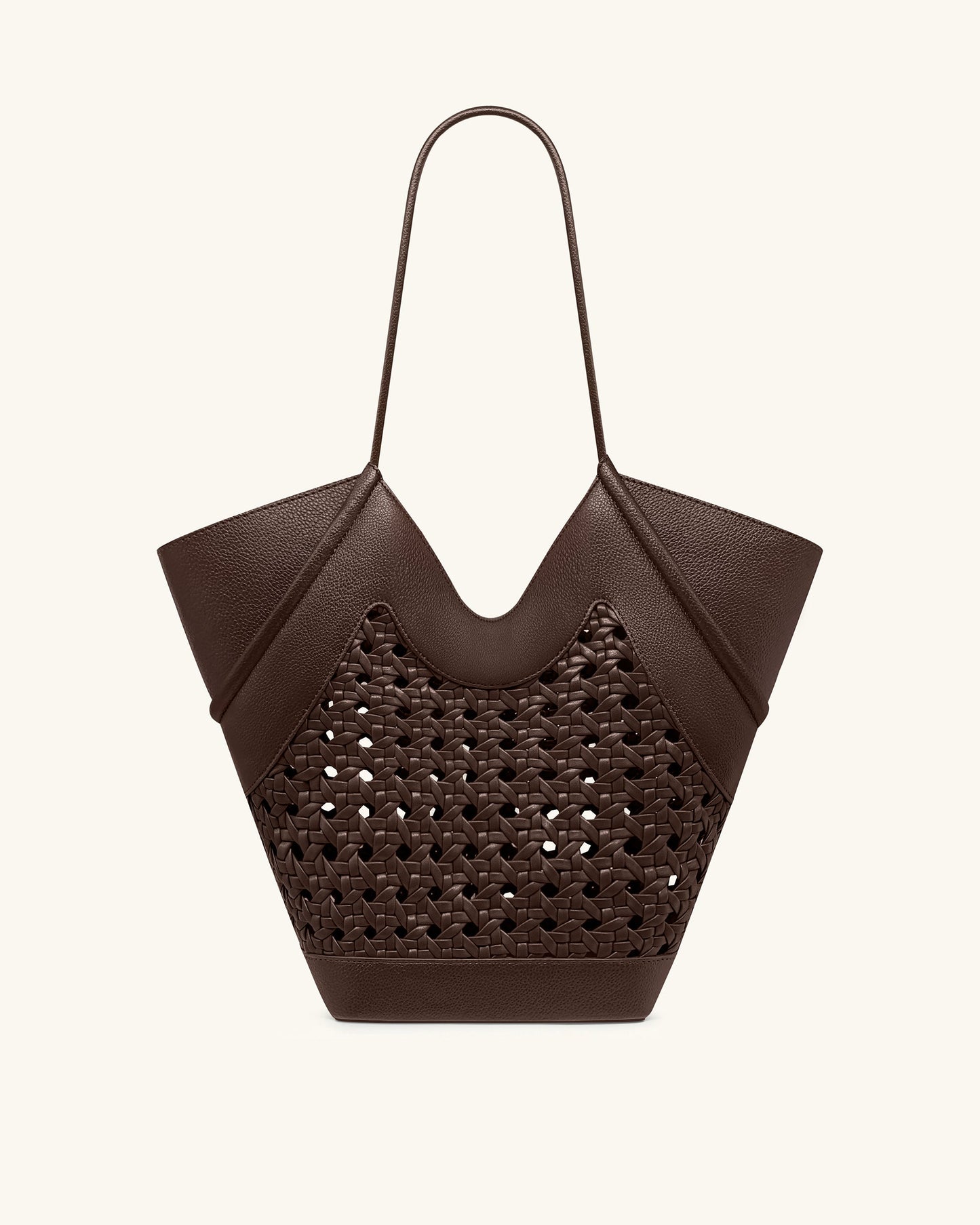Maribel Woven Panel Tote Bag - Dark Brown