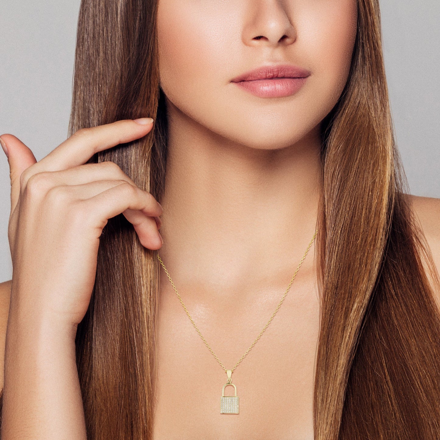 Sterling Silver Pave Padlock Necklace
