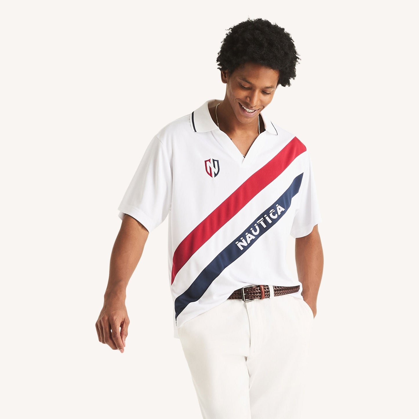 Nautica Mens Relaxed Fit Performance Johnny Collar Polo