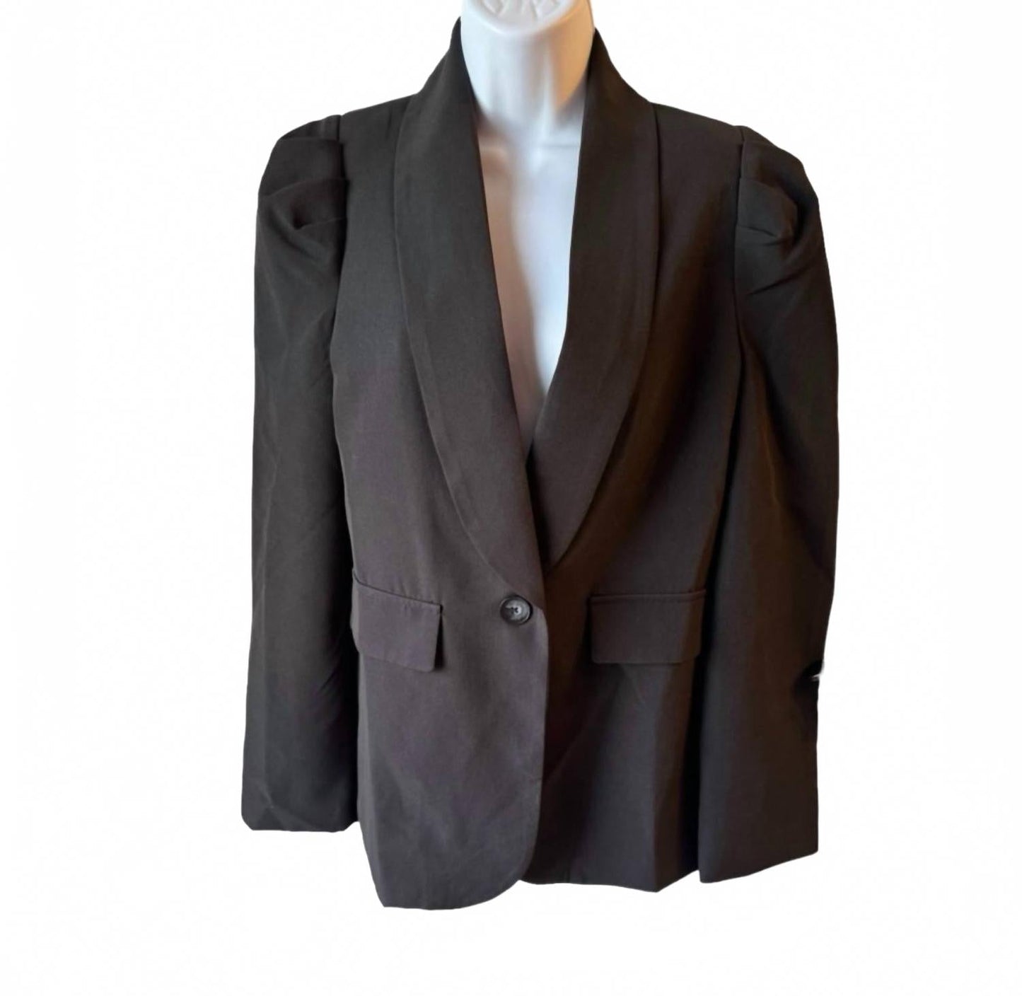 Women’S Puff Shoulders Long Sleeves Blazer In Black