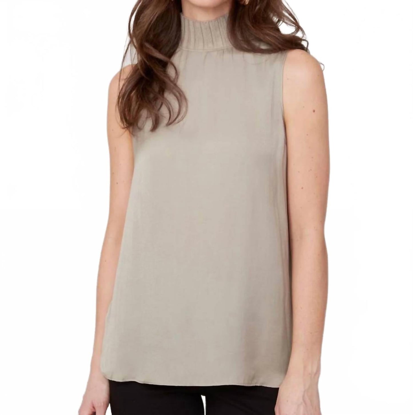 Sleeveless Mock Neck Top In Oyster