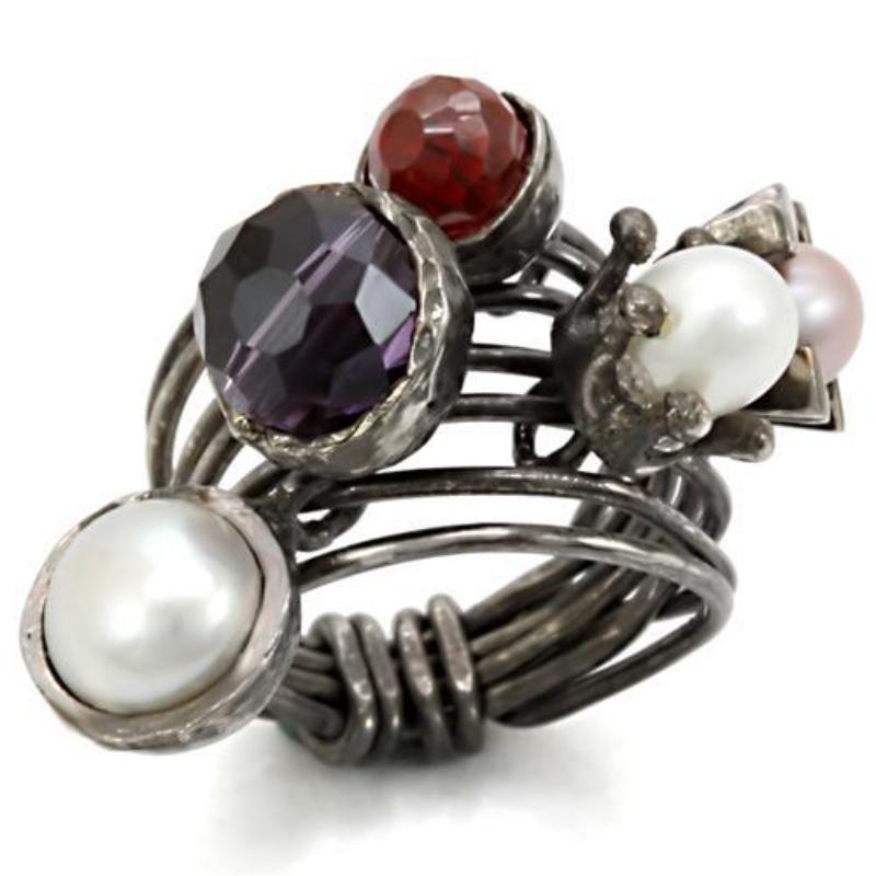 Antique Tone Brass Ring with Assorted in Multi Color