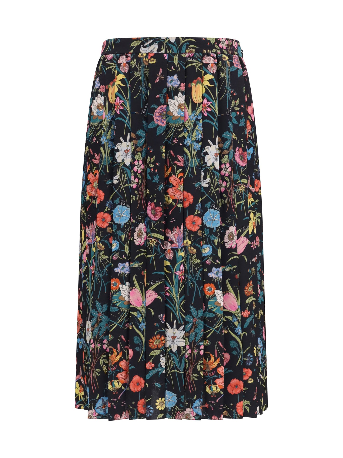 Gucci Women Flora Printed Silk Midi Skirt