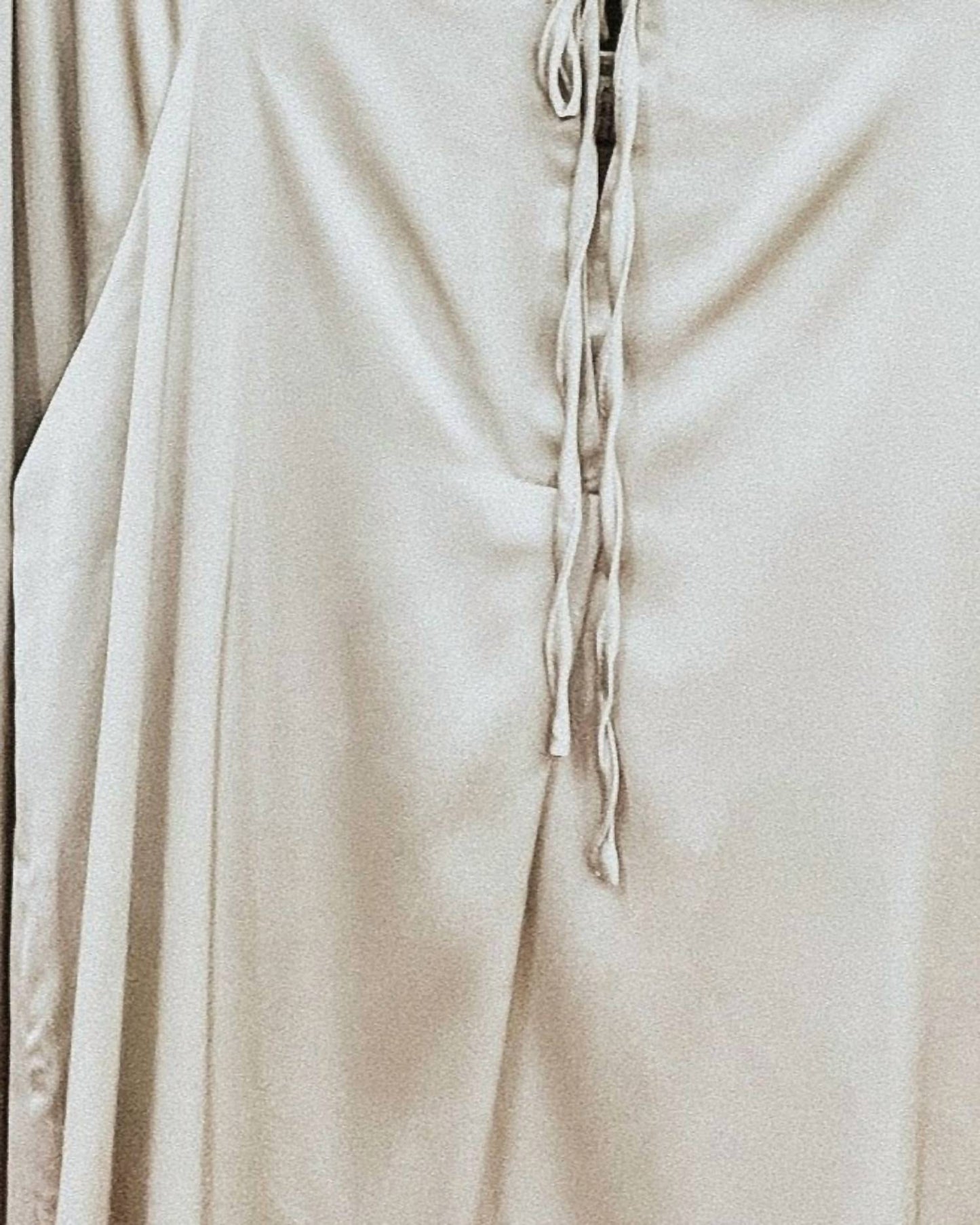 Satin Tie Neck Long Sleeve Blouse In Silver