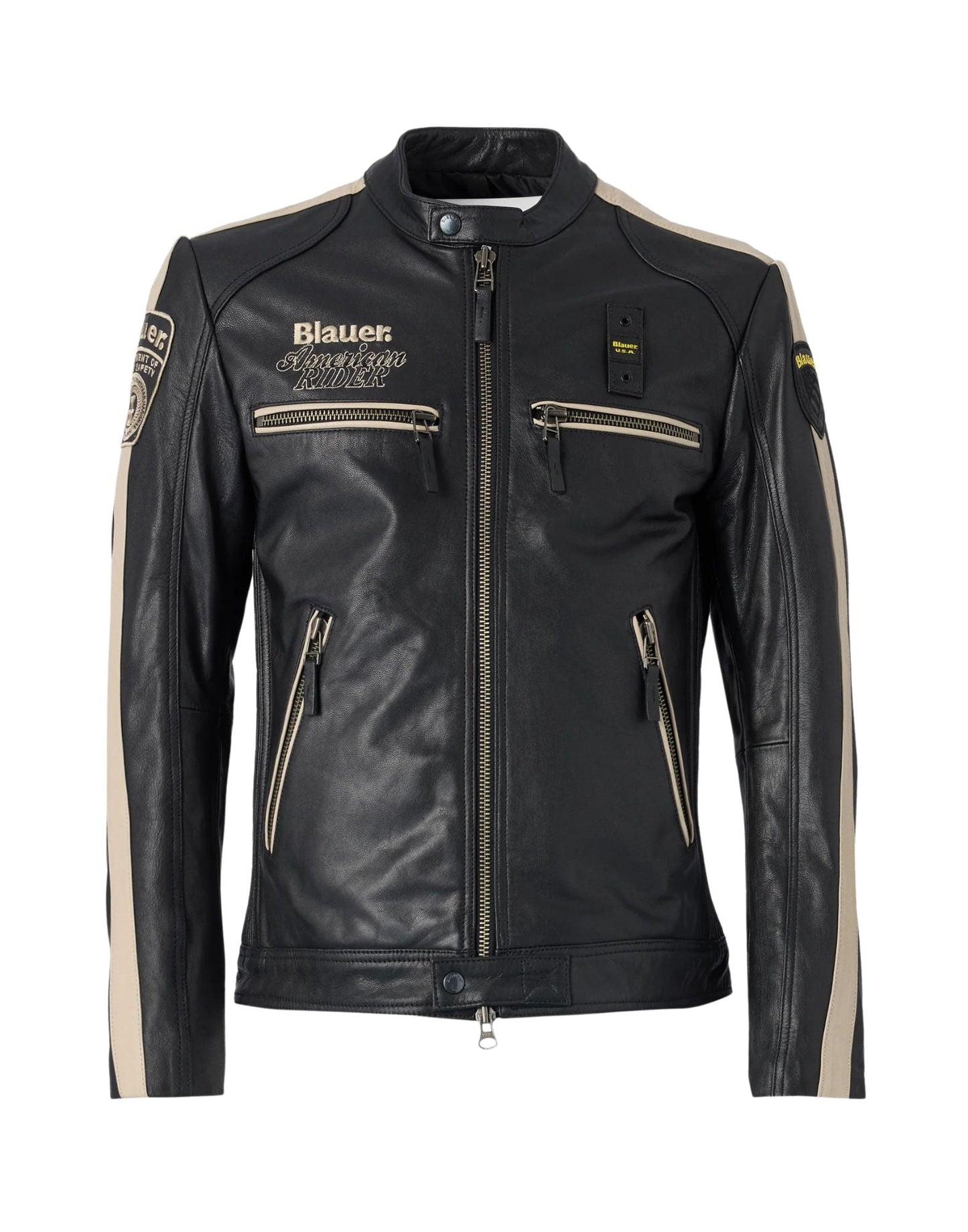Blauer Garner Leather Jacket Black Slim Fit With Stand Collar For Men 26Sblul02439-007521 999