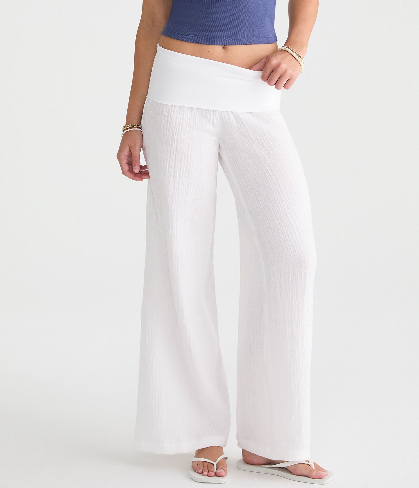 Aeropostale Low-Rise Gauze Fold-Over Wide Leg Pants