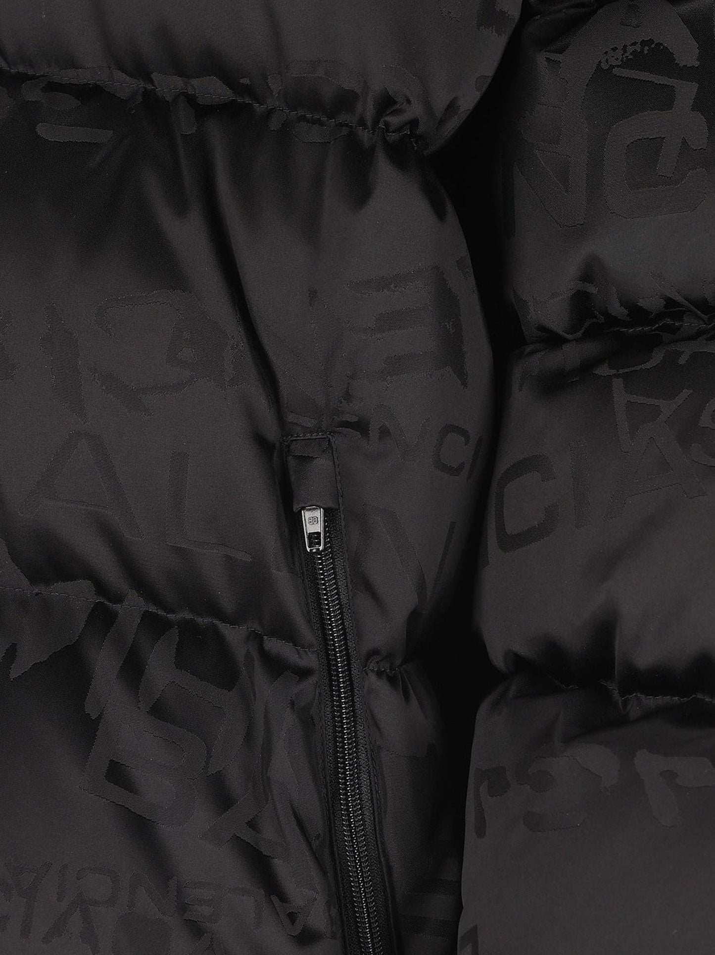 Balenciaga Men Nylon Down Jacket With All-Over Lettering Logo