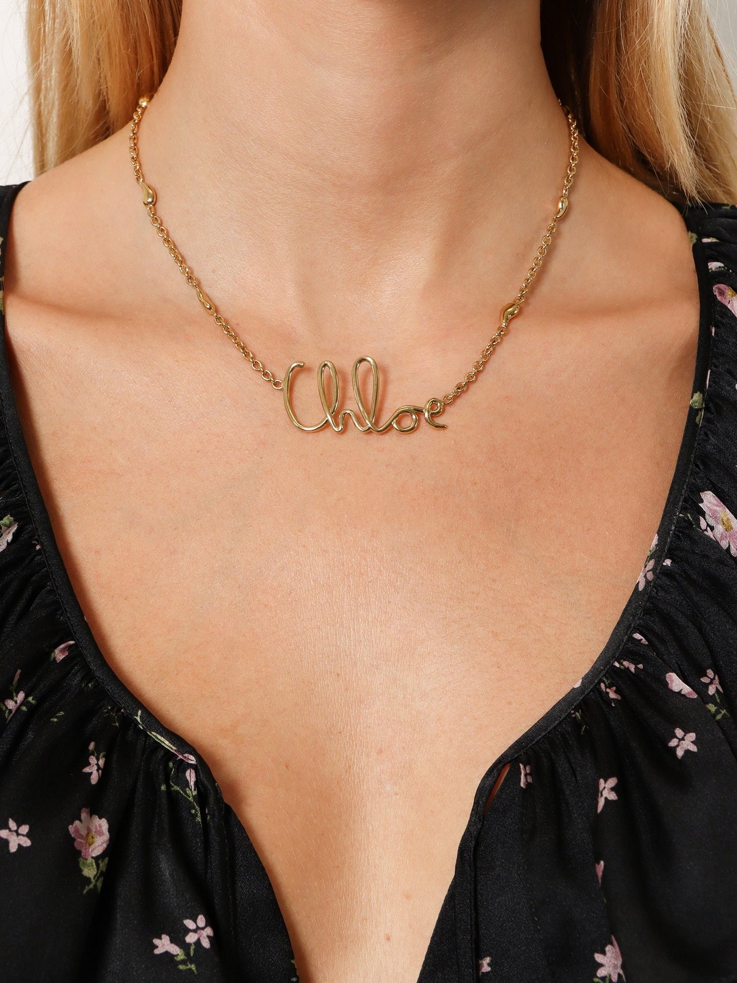 Chloe' Women Brass Necklace With Lettering Logo
