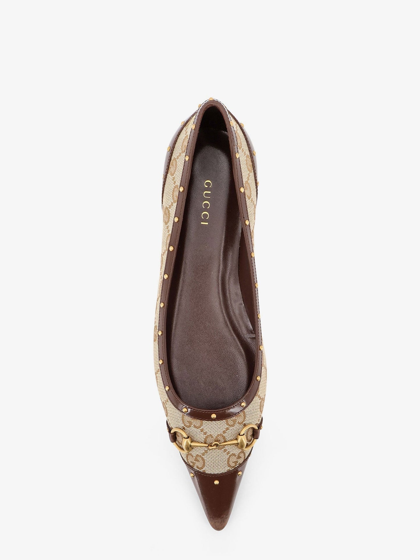 Gucci Women Savoy Gg Fabric Ballerinas With Stud Detail