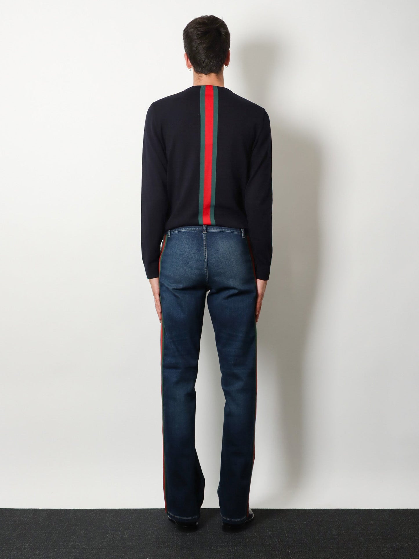 Gucci Men Blue Denim Jeans With Nastro Web Profiles