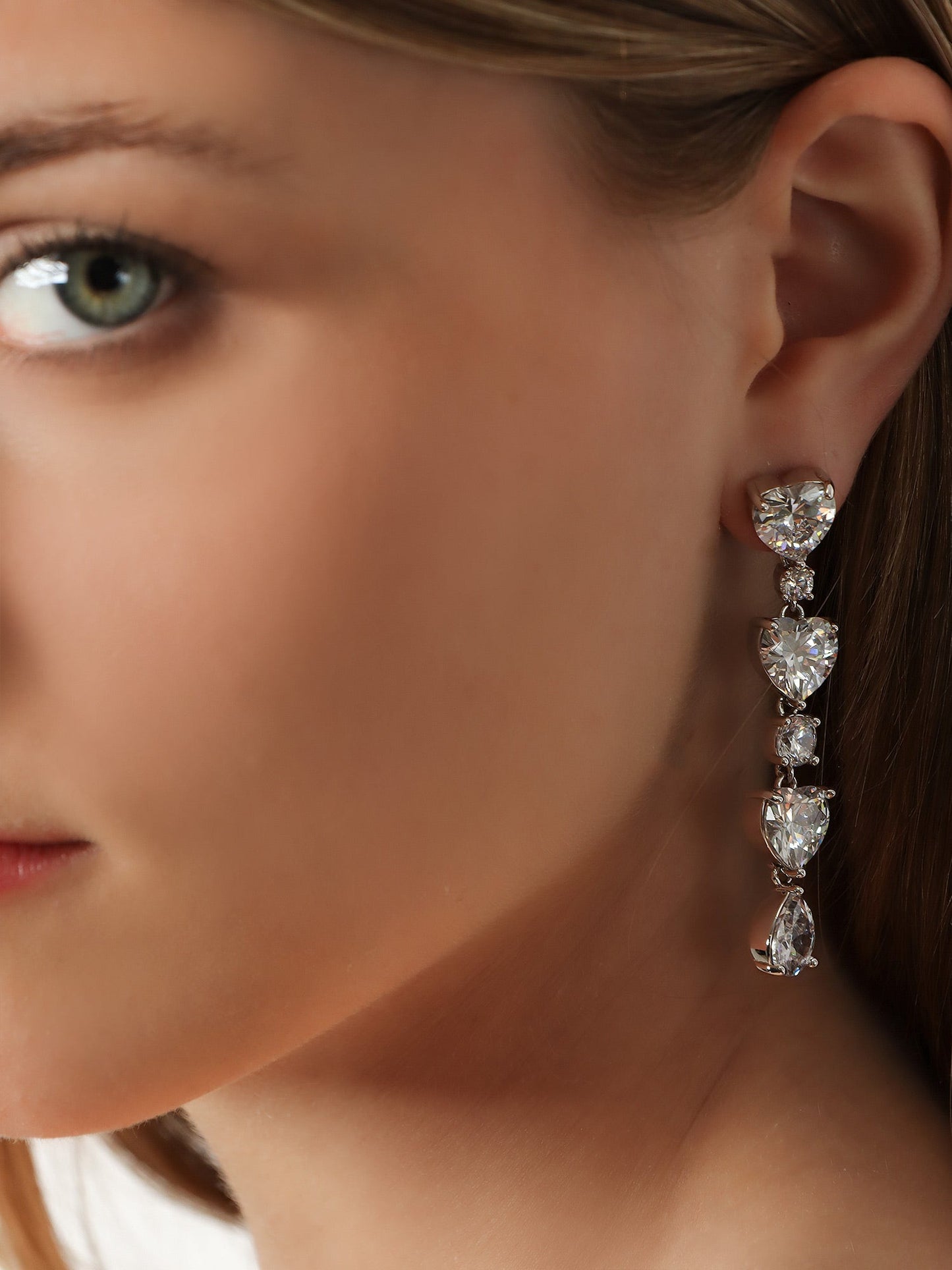 Self Portrait Women Crystal Heart Tiered Earrings