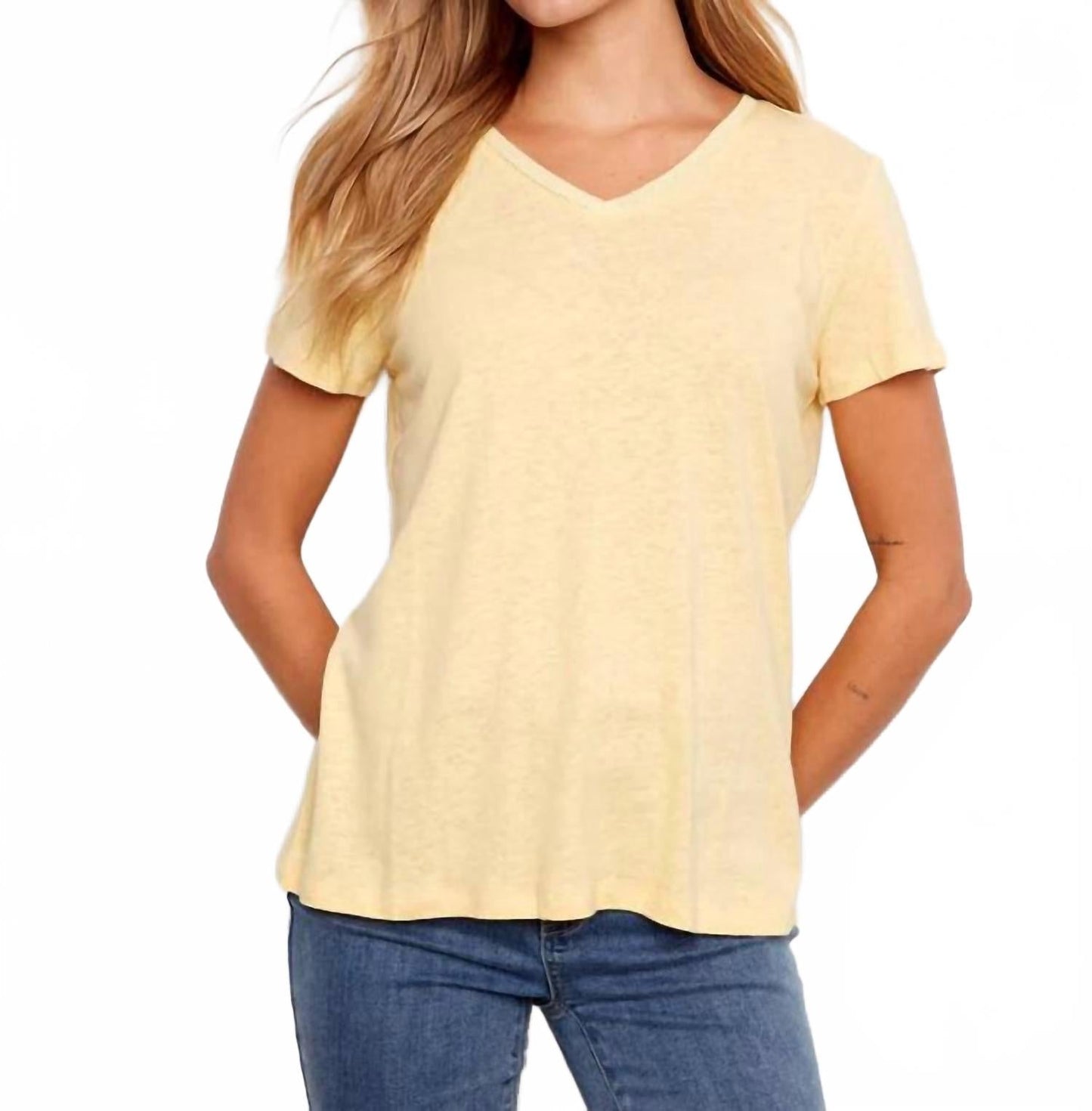 Linen V-Neck T-Shirt In Sunshine