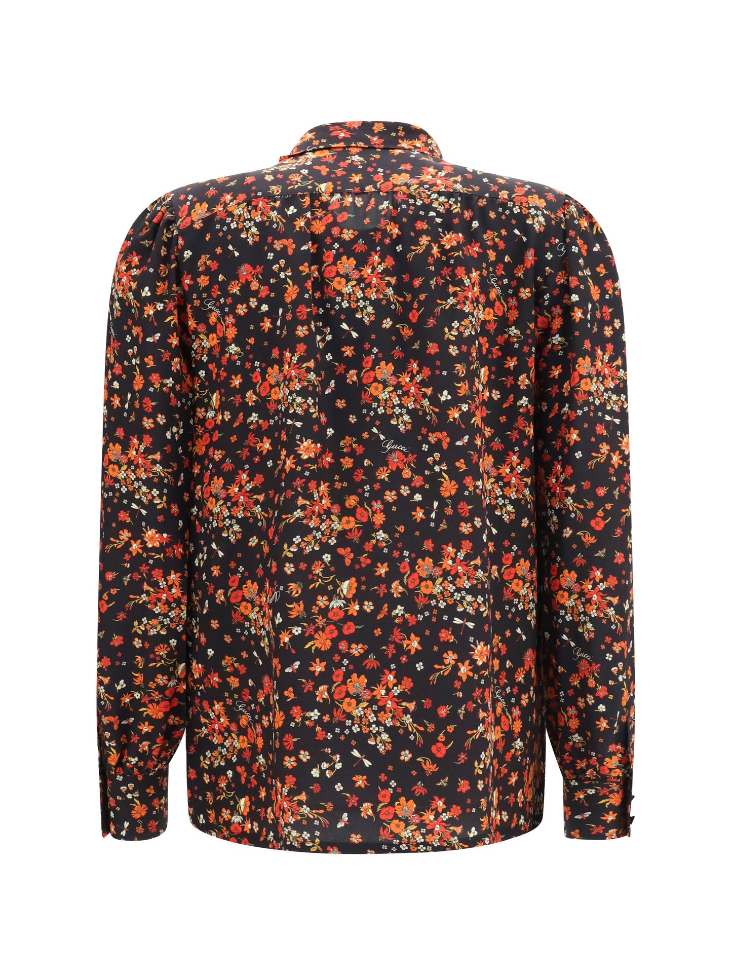 Gucci Women Silk Flora Print Shirt With Neck Bow
