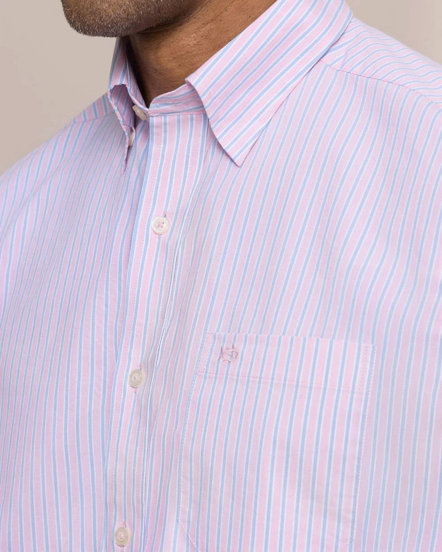 Amelia Island Stripe Charleston Sport Shirt In Sea Pink