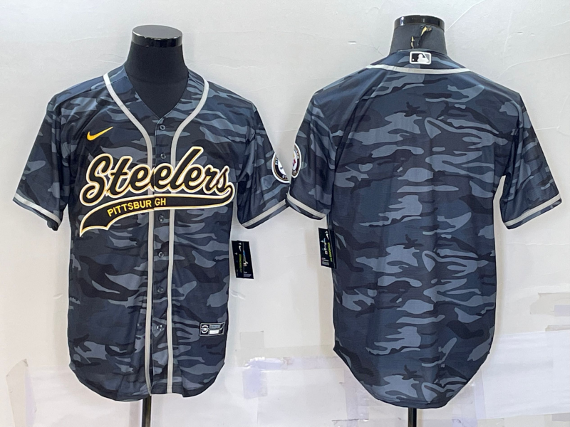 Men's Pittsburgh Steelers Gray Camouflage Blank Jersey1
