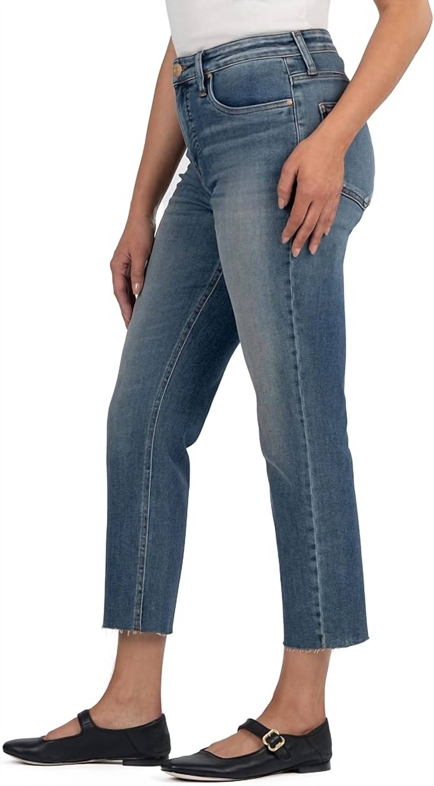 Rachael High Rise Fab Ab Mom Raw Hem Jeans In Braveness