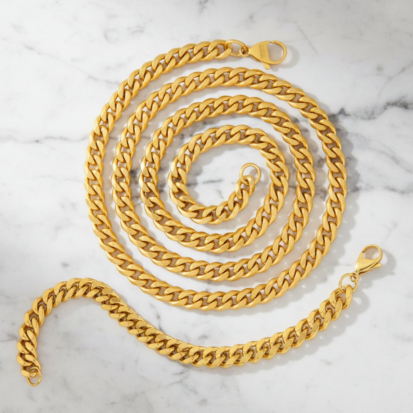 Crucible Jewelry Curb Bracelet and Necklace Gold Chain Set