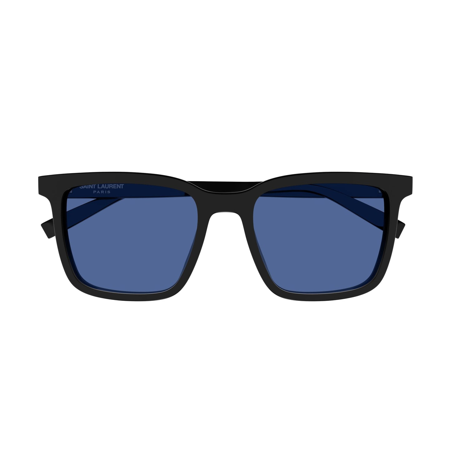 Bold Rectangular Black Acetate Sunglasses With Deep Blue Lenses