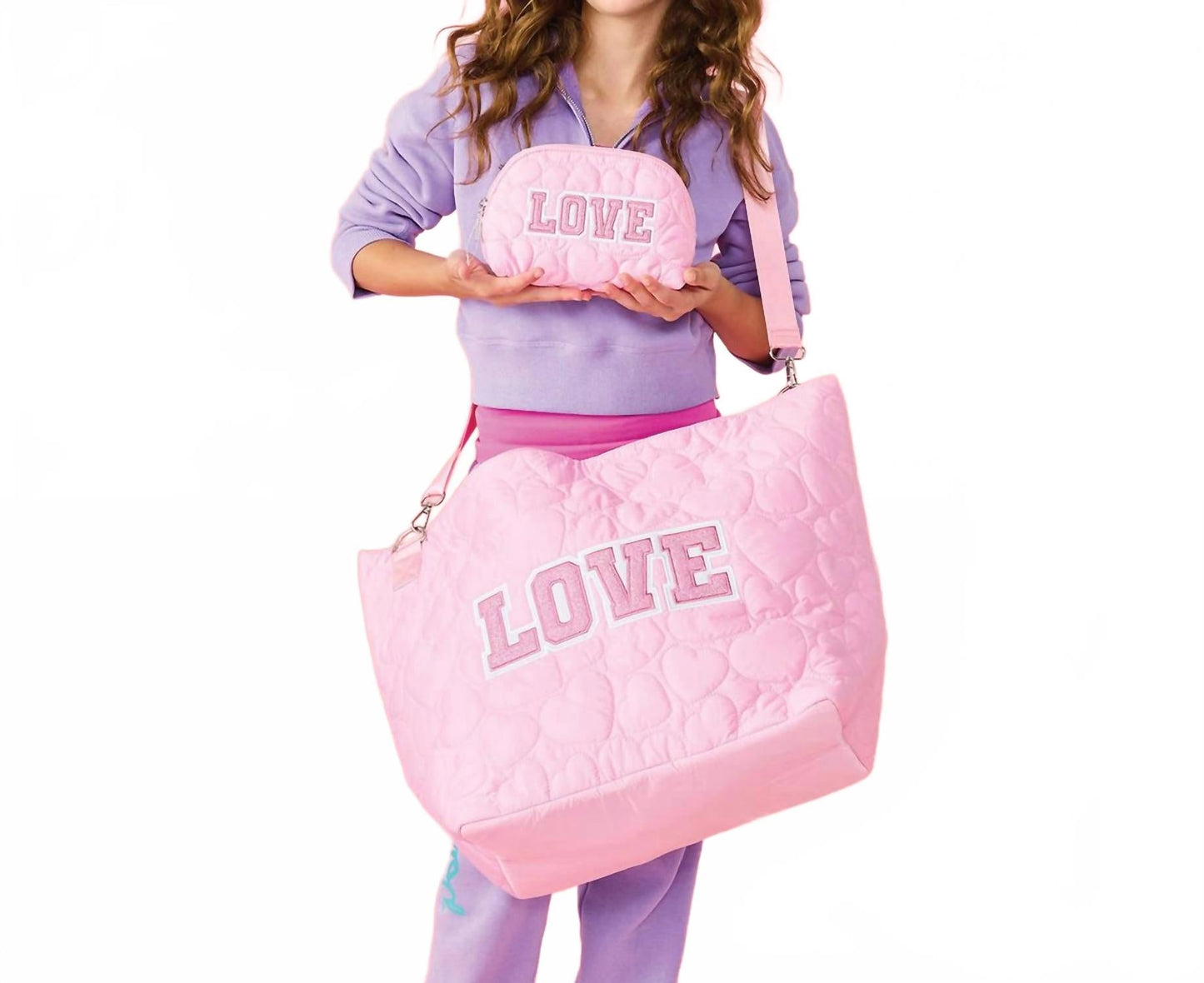 Girls' Love Heart Puffy Weekender Tote Bag In Pink