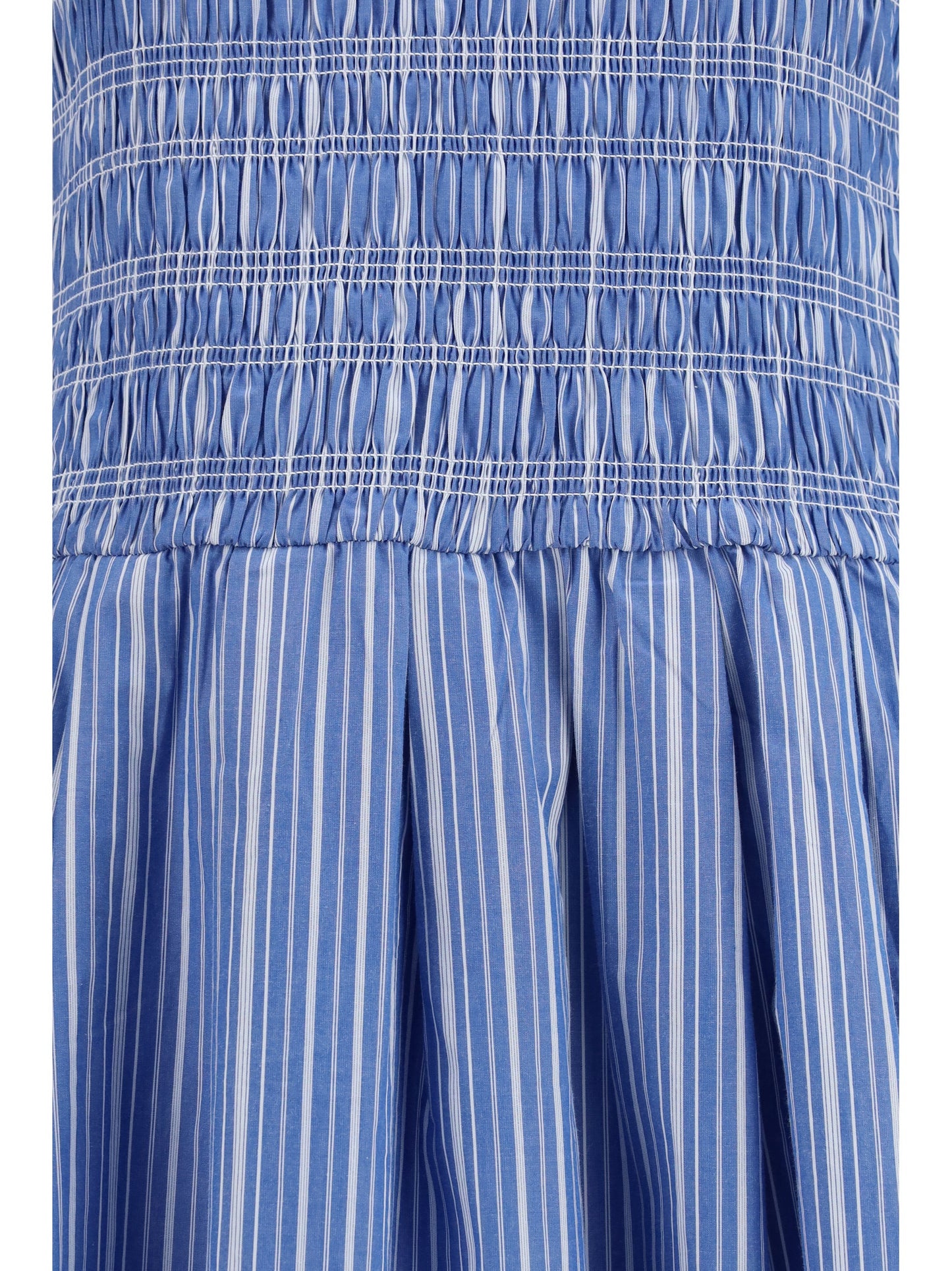 Ganni Women Striped Cotton Dress With Puff Sleeves