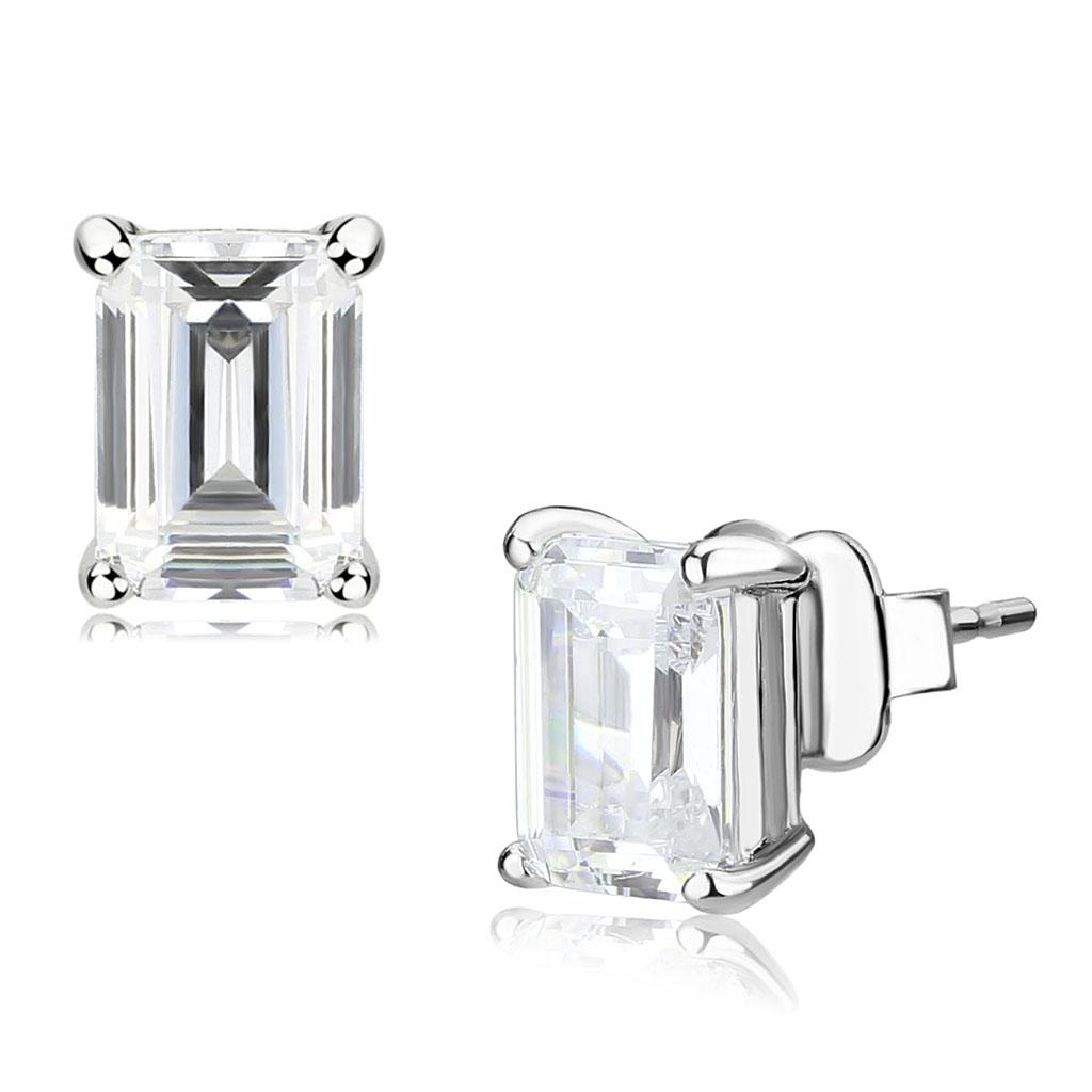 Rhodium Brass Earrings with Cubic in Clear