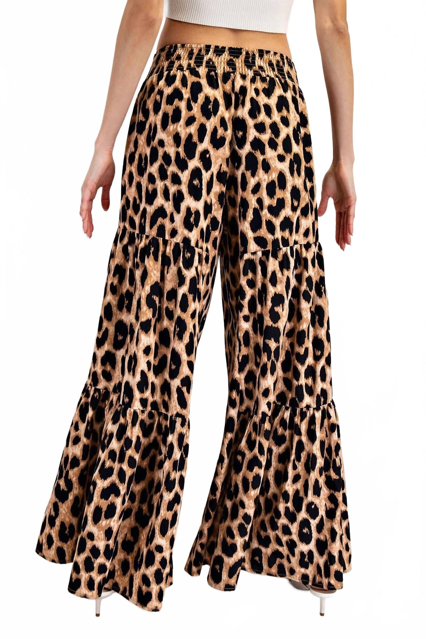 Tiered Wide Leg Pants In Leopard